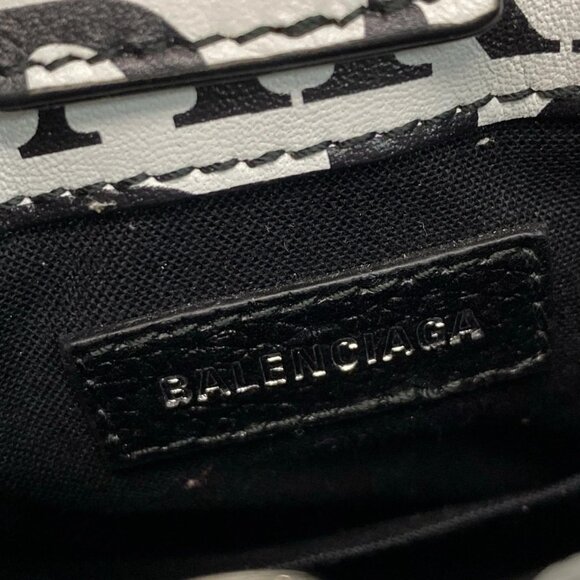 BALENCIAGA Shopping Phone Holder 593826 White Black Red Leather Shoulder Bag - Picture 8 of 15